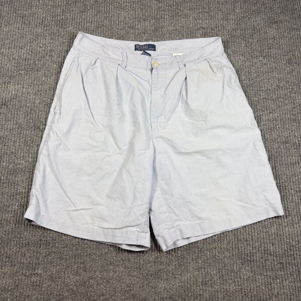 Polo Ralph Lauren Shorts Mens 33 Blue Oxford Cotton Pleated Chino Preppy - Picture 1 of 10